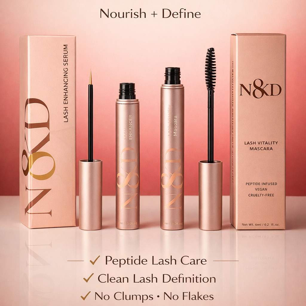 N8KD Lash Vitality Mascara, tubing waterproof mascara, vegan mascara, long-lasting mascara, peptide infused mascara, cruelty free mascara, lash care. Vegan, Waterproof, smudge proof, peptide infused mascara.
N8KD lash enhancing serum Vegan, peptide infused, Vitamin E, lash care serum, vegan serum, peptide infused serum cruelty free serum lash care, length and strength eye lashes. best lash growth serum.