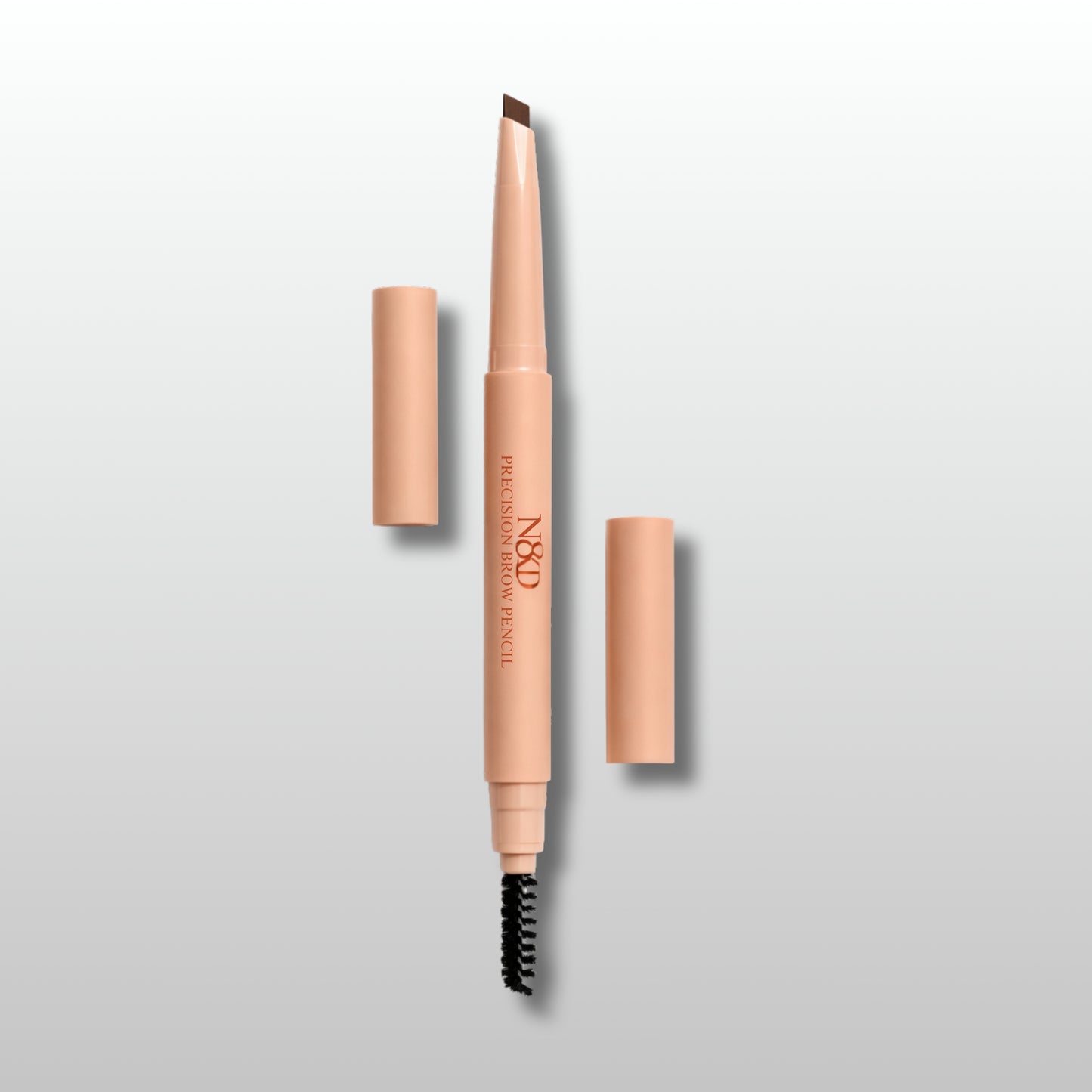 N8KD Precision Brow Pencil in Brown featuring an ultra-fine angled tip and built-in spoolie, designed for clean, hair-like brow definition with a smooth, long-wear formula.